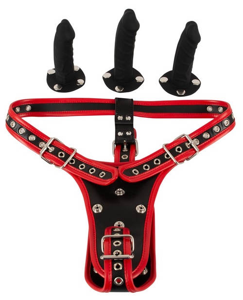 Dildo harness-housut, puna-musta