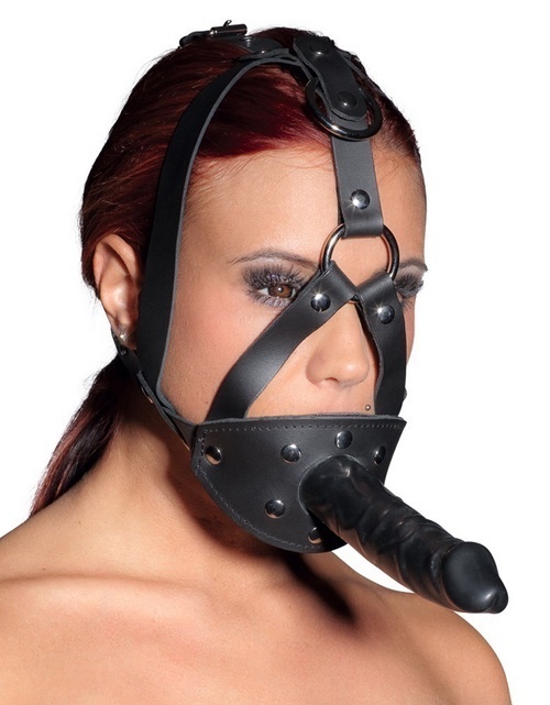 Face harness with gag and dildo